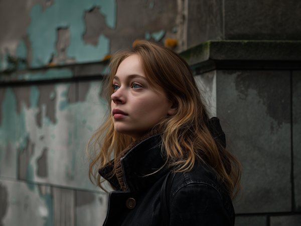 Contemplative Young Woman with Wavy Blonde Hair