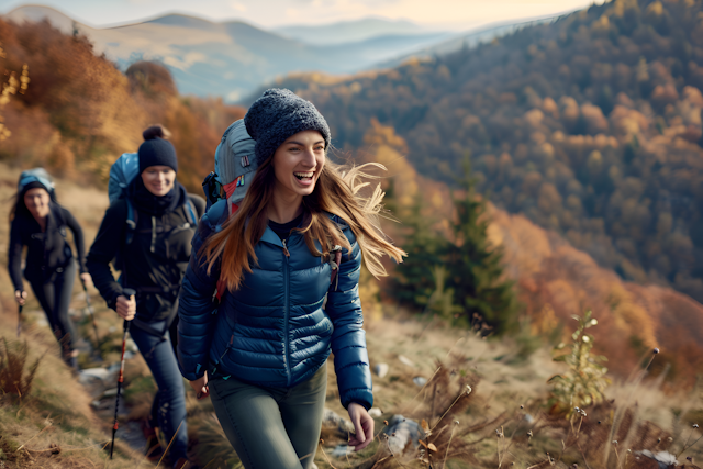 Hikers in Autumn Landscape