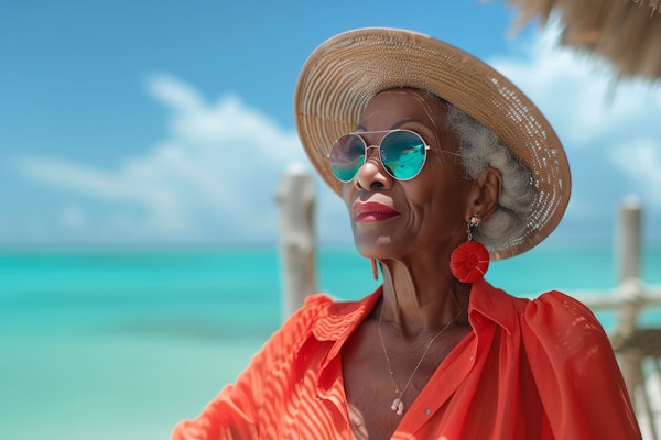 Elegant Elderly Woman by the Ocean