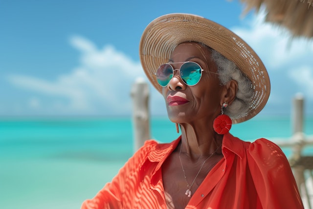 Elegant Elderly Woman by the Ocean