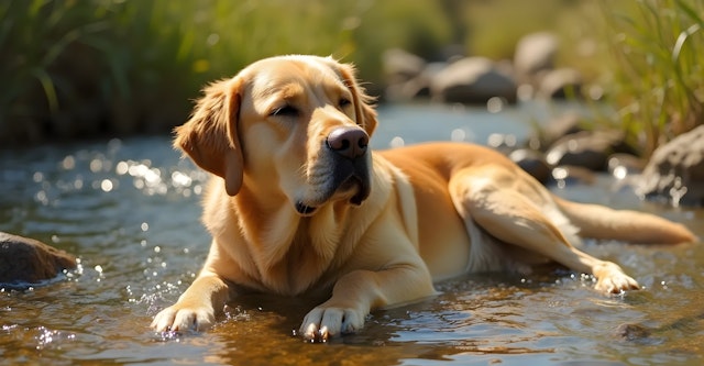 Golden Retriever in Stream