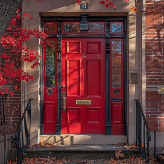 Autumnal Home Entrance with Red Door