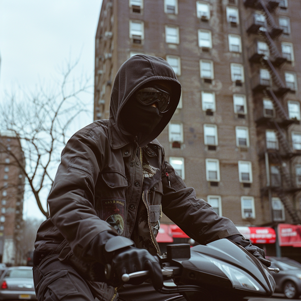 Mysterious Motorcycle Rider in Urban Setting