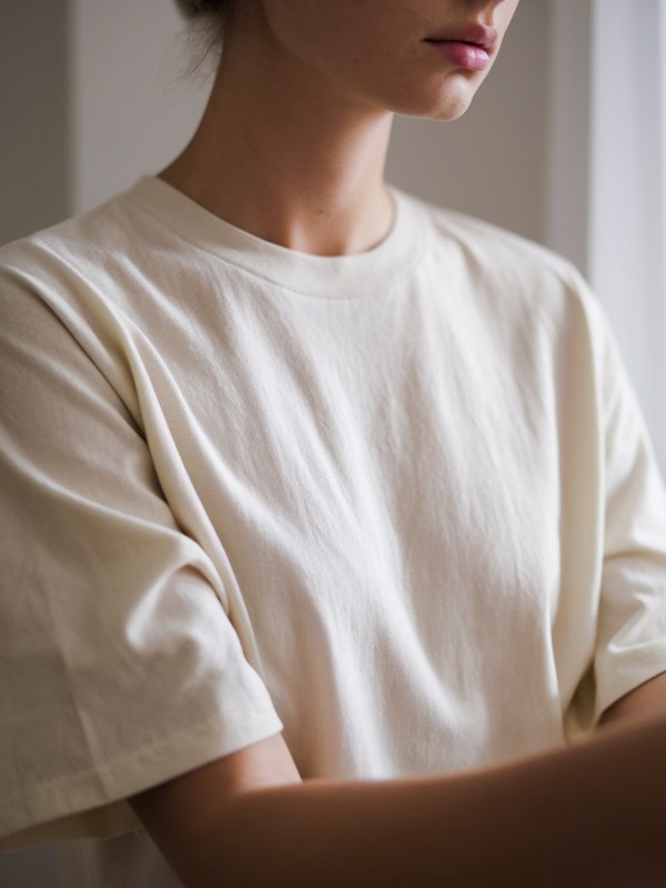 Close-up of Person in Light-colored T-shirt