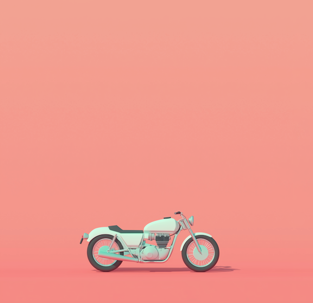 Vintage-Style Motorcycle on Coral Pink