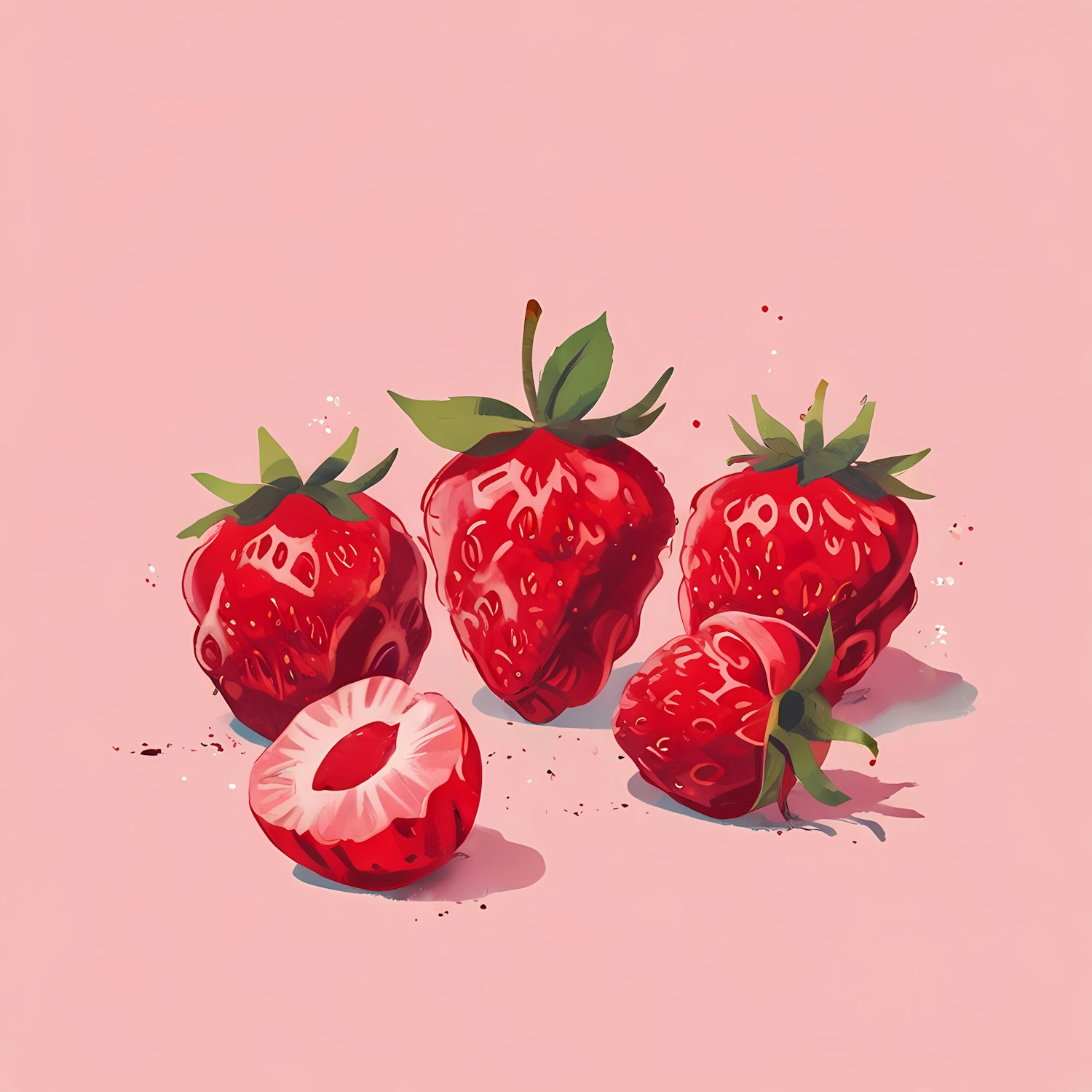 Vibrant Red Strawberries on Pink Background