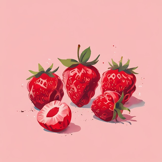 Vibrant Red Strawberries on Pink Background