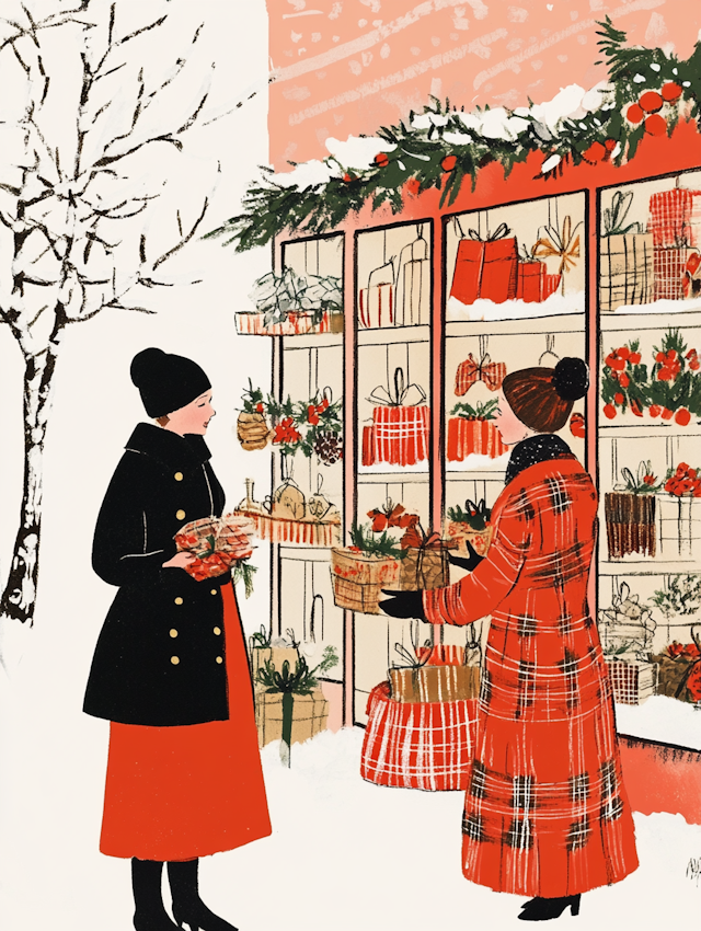 Festive Shop Display with Two Women