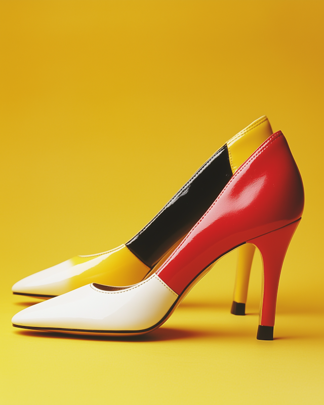 Color Block High Heels on Yellow Background