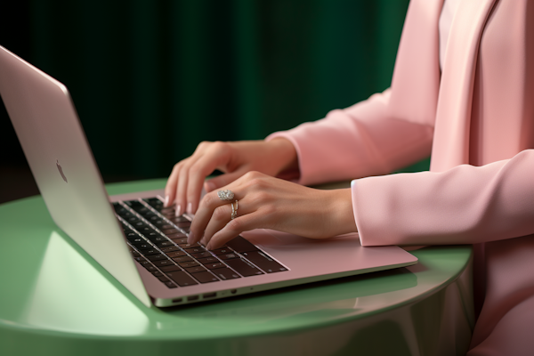 Affluent Typing: Pink Blazer and Statement Ring