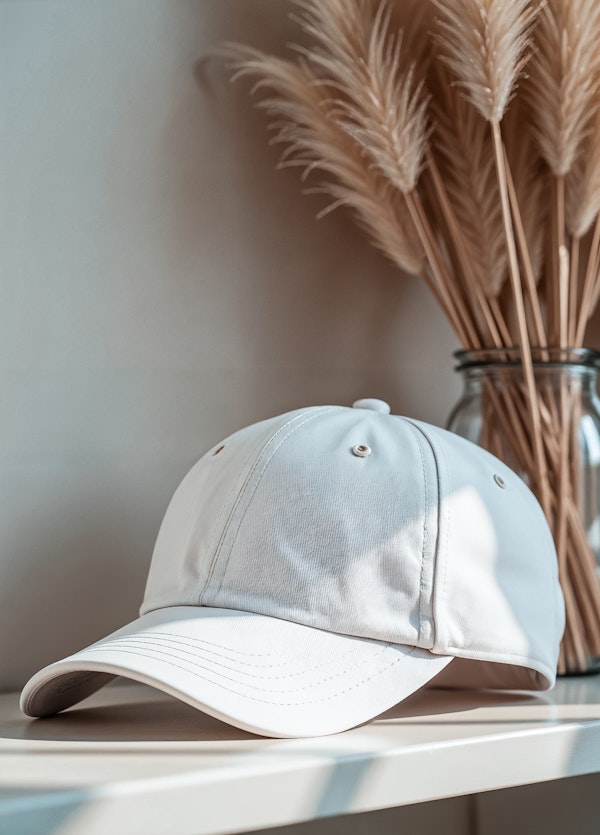 Pristine White Baseball Cap with Pampas Grass