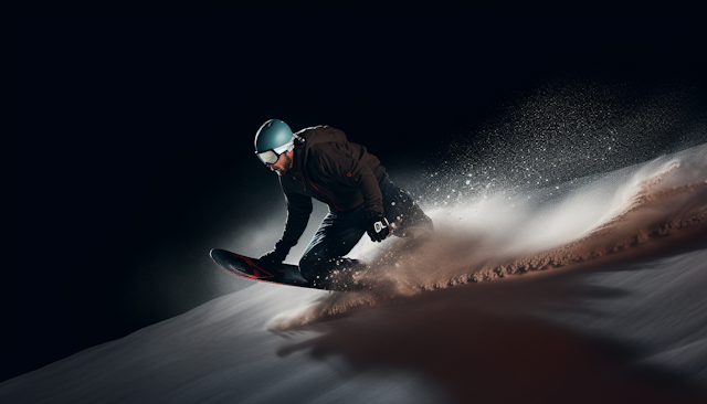 Midnight Velocity: Snowboarder in Motion