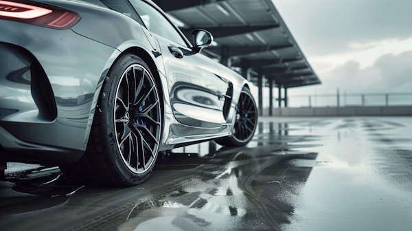 Modern Silver Sports Car After Rain