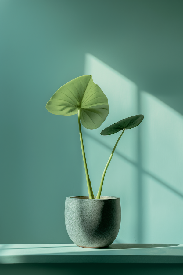 Minimalist Still Life with Synthetic Green Leaves