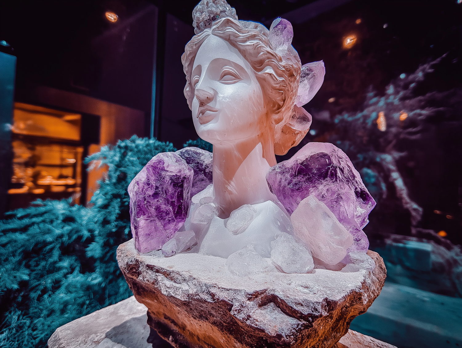 Serene Crystal Statue with Crystals