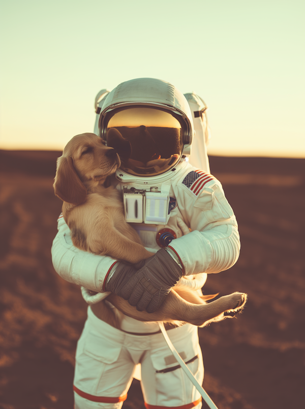 Astronaut and Puppy on Martian Surface