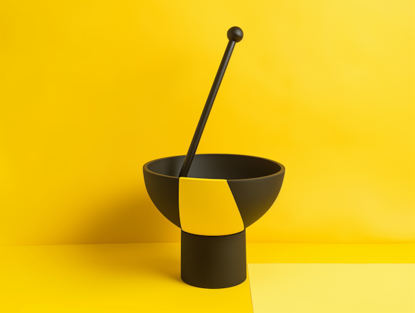 Minimalist Mortar and Pestle on Yellow Background