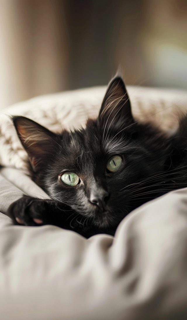 Tranquil Black Cat on Bedding