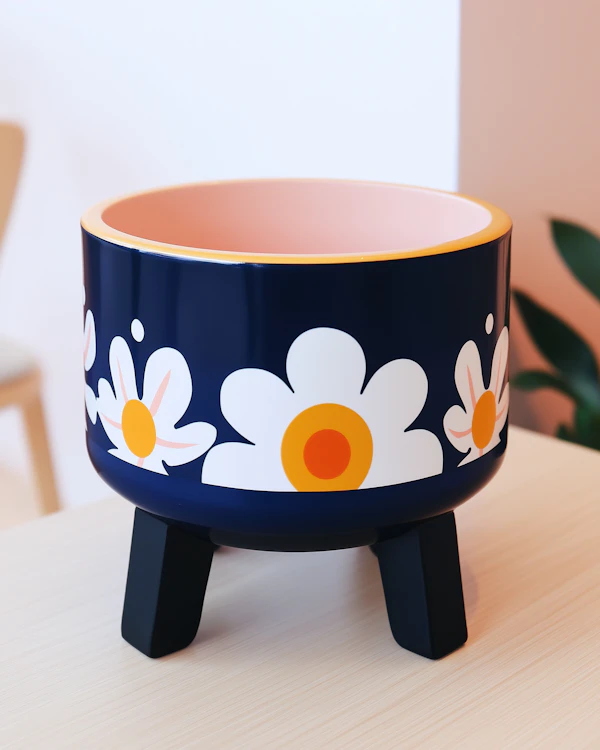 Decorative Planter with Stylized Flowers