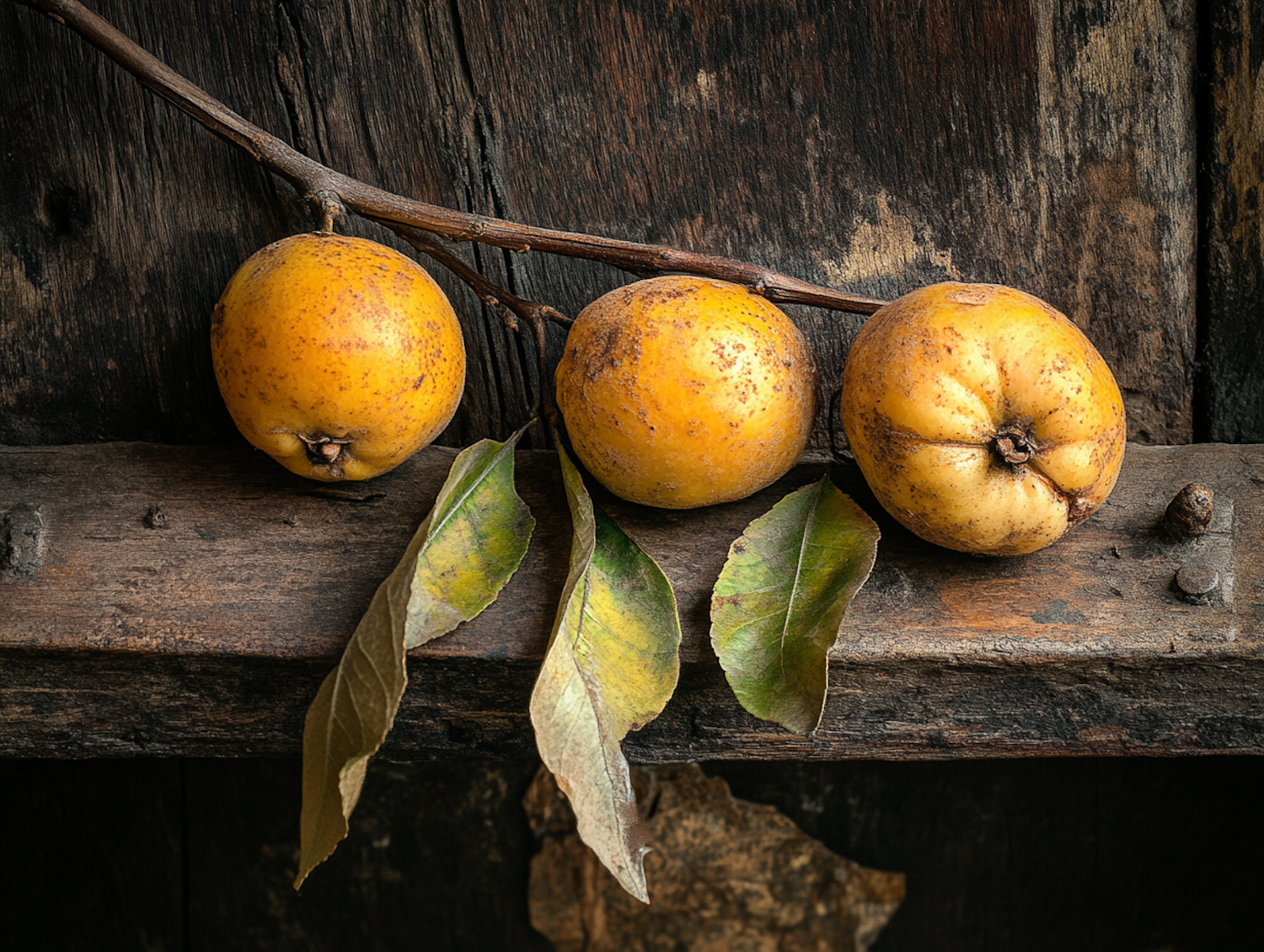 Quinces on Rustic Surface