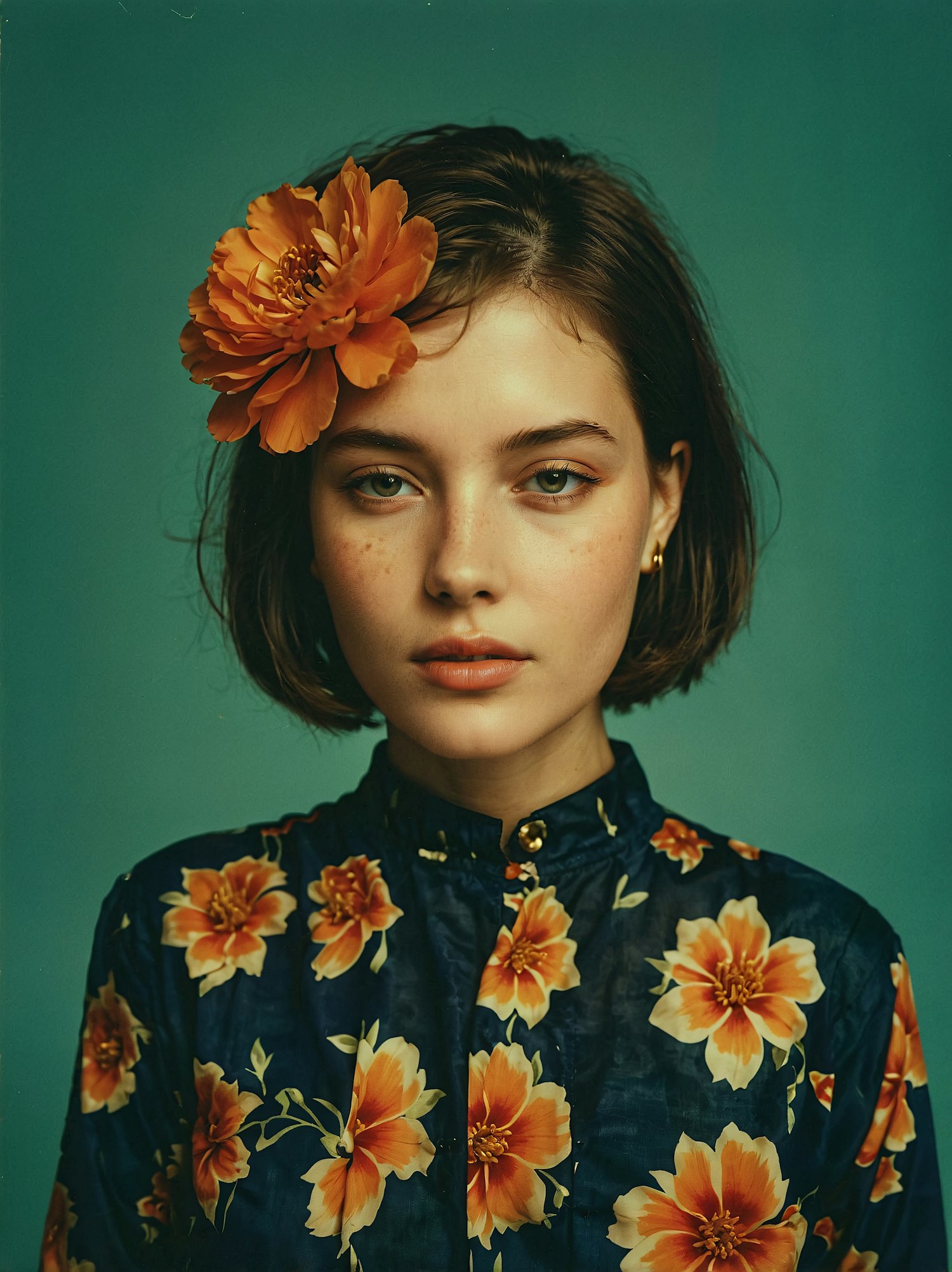Portrait of Woman with Orange Flower