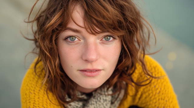 Close-up of Young Woman in Yellow Sweater