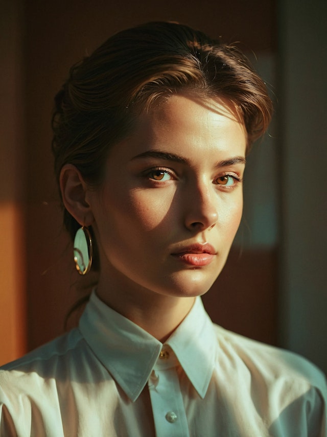 Serene Woman in White Shirt