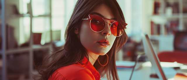 Young Woman with Red Sunglasses