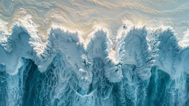 Snowy Shoreline Aerial View