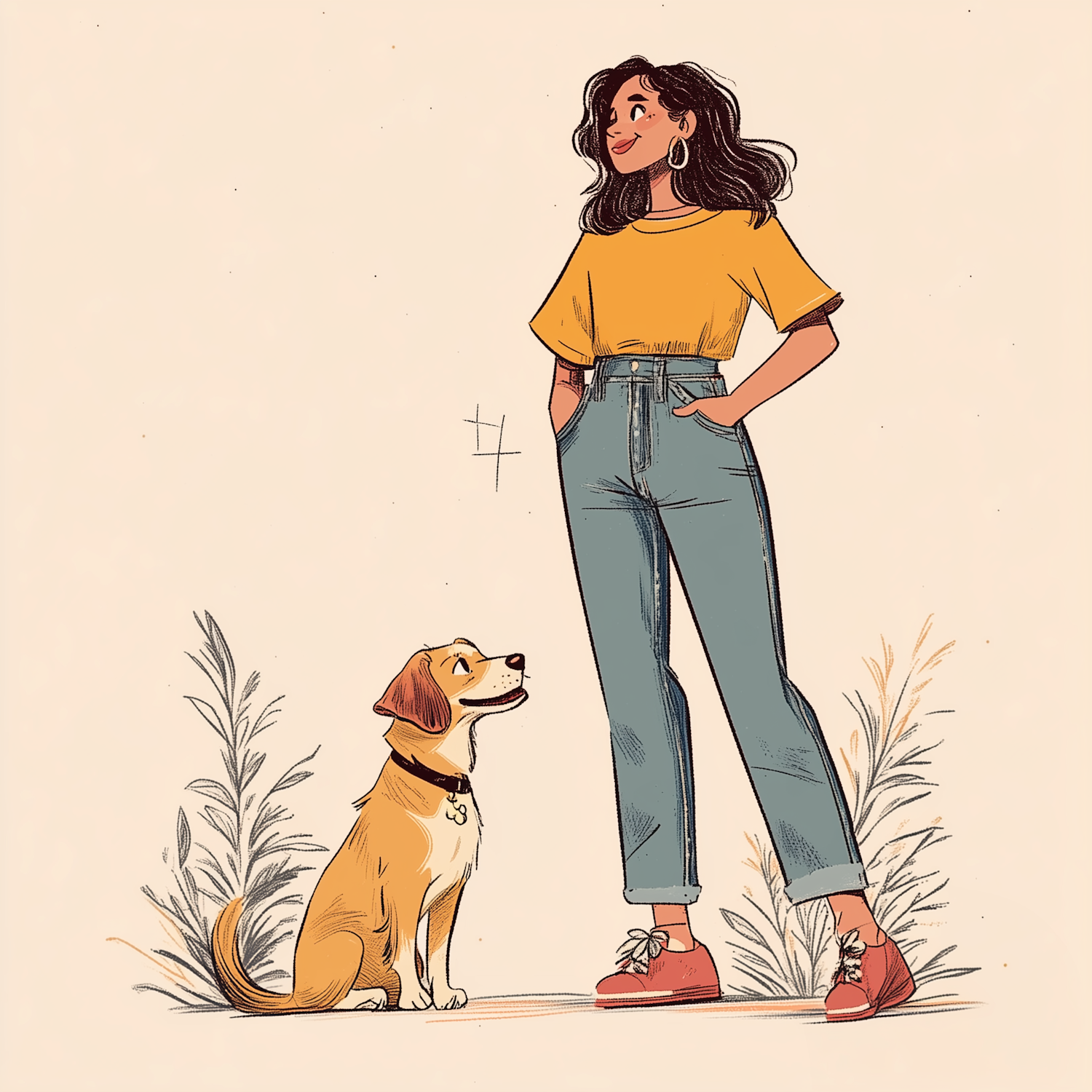 Woman and Dog Illustration