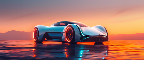 Futuristic Concept Car at Sunset