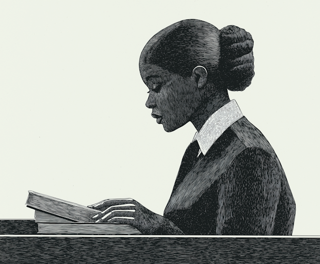 Monochromatic Illustration of Reading Woman