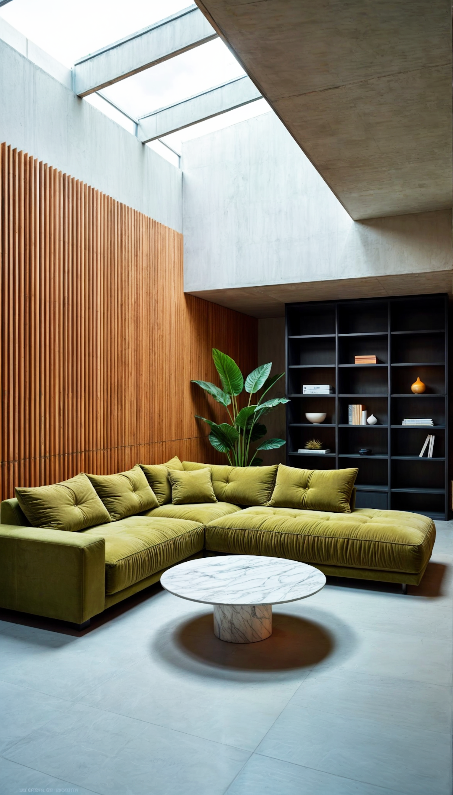 Modern Living Room with Olive-Green Sofa