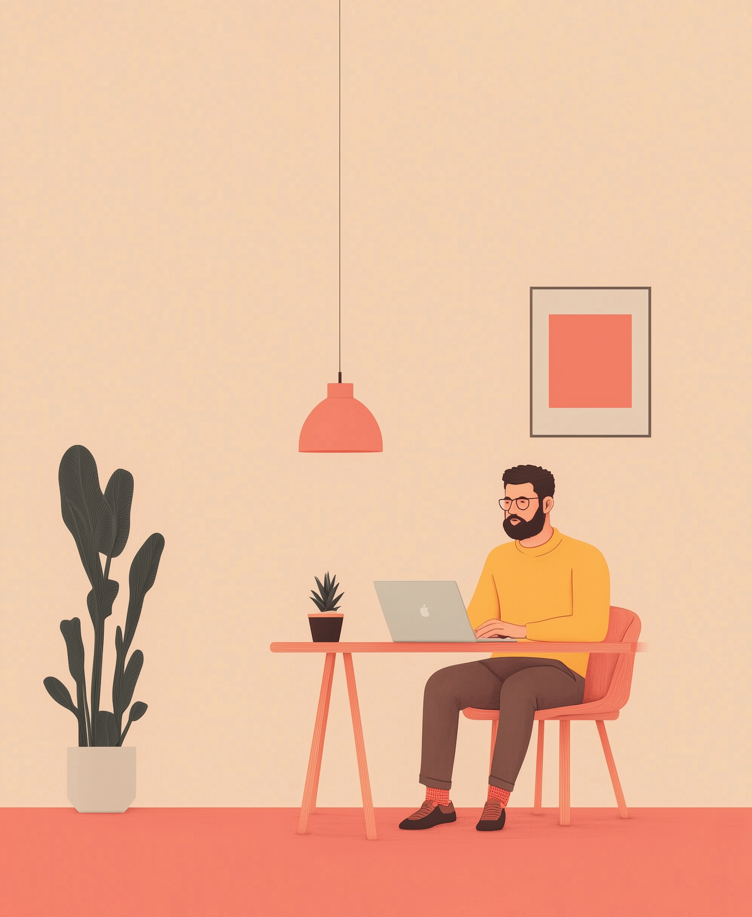 Serene Workspace with Concentrated Man