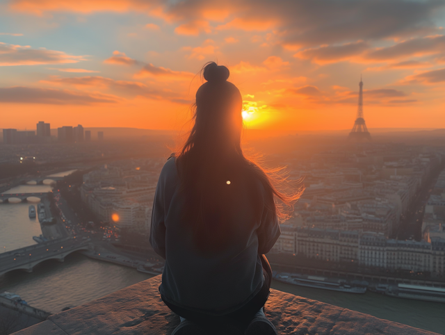 Contemplative Woman at Paris Sunset