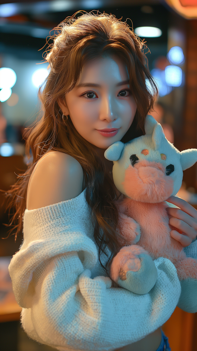 Young Woman with Plush Toy