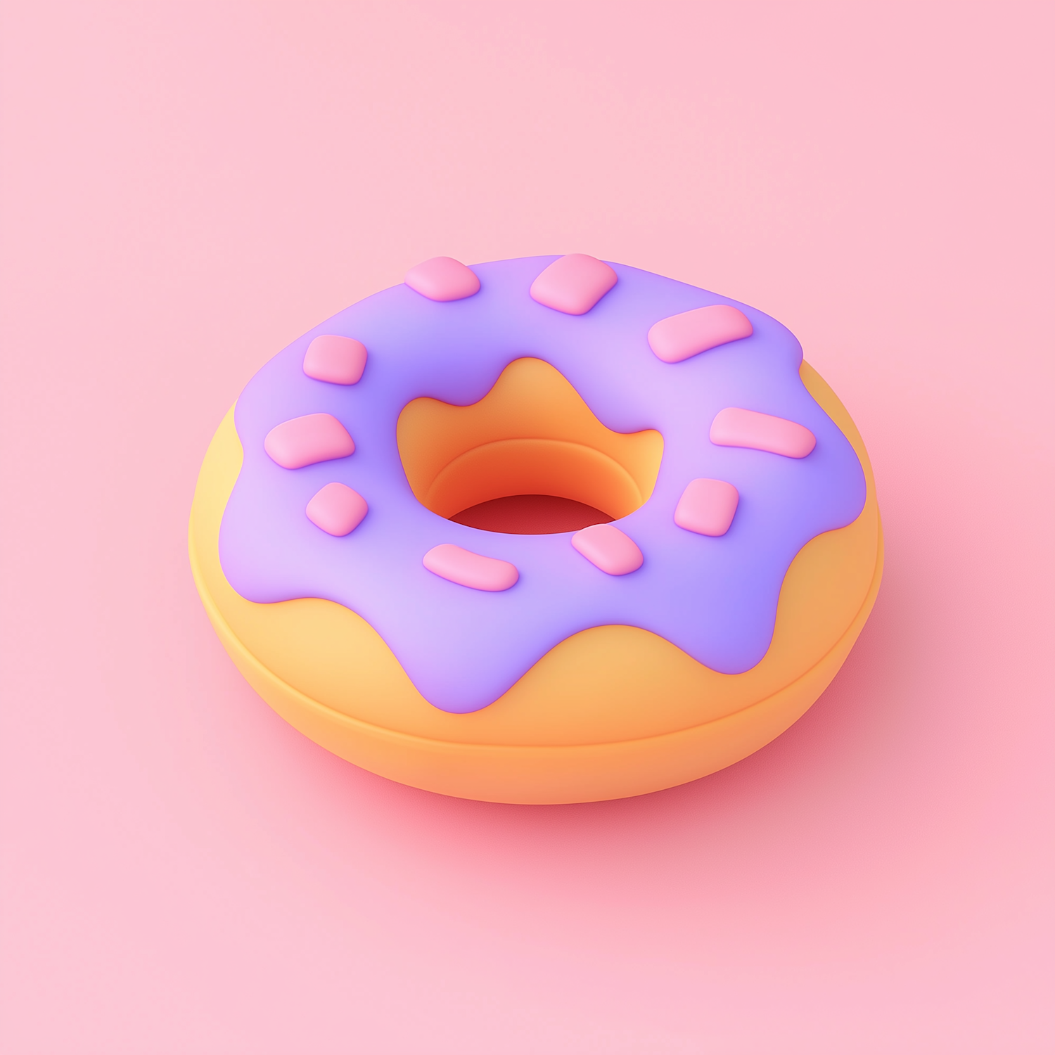 Vividly Colored Donut on Pink Surface