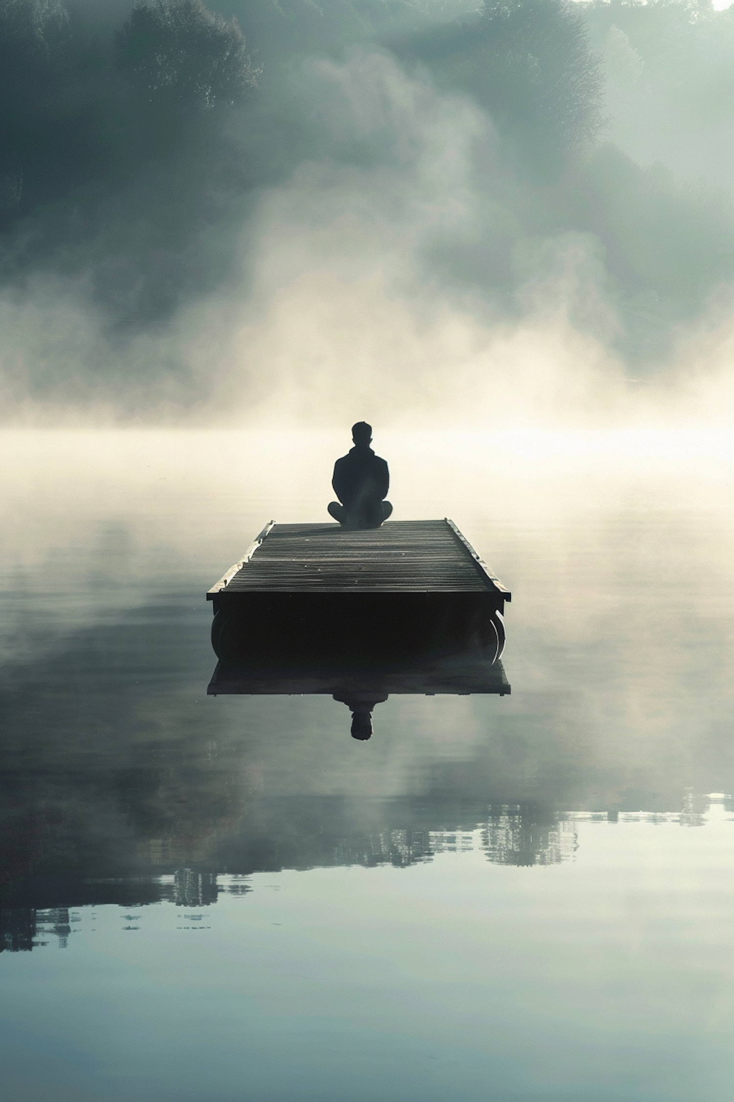 Meditative Solitude on Misty Waters