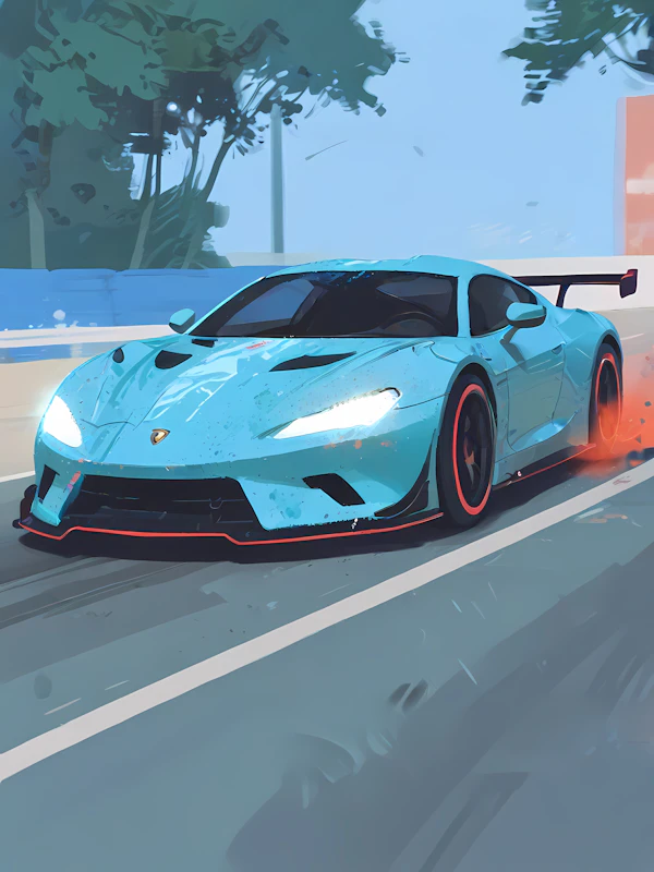 Blue Sports Car Racing