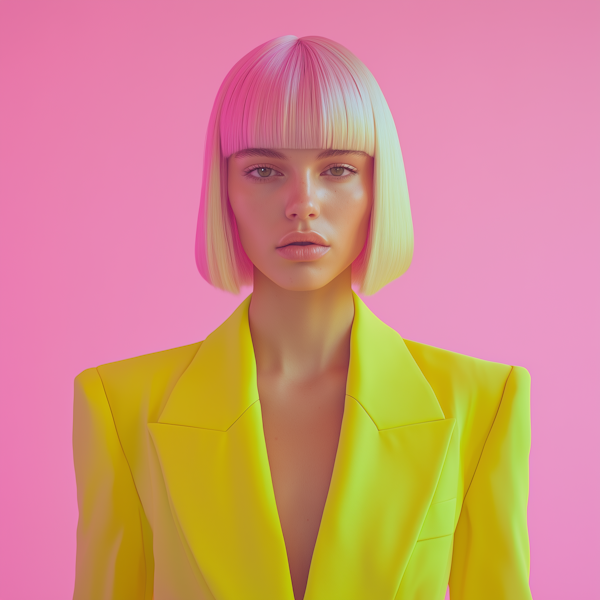 Striking Woman with Pink and Blonde Bob