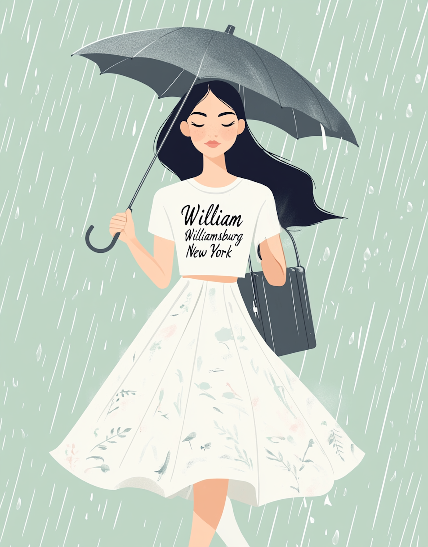 Serene Walk in the Rain Illustration