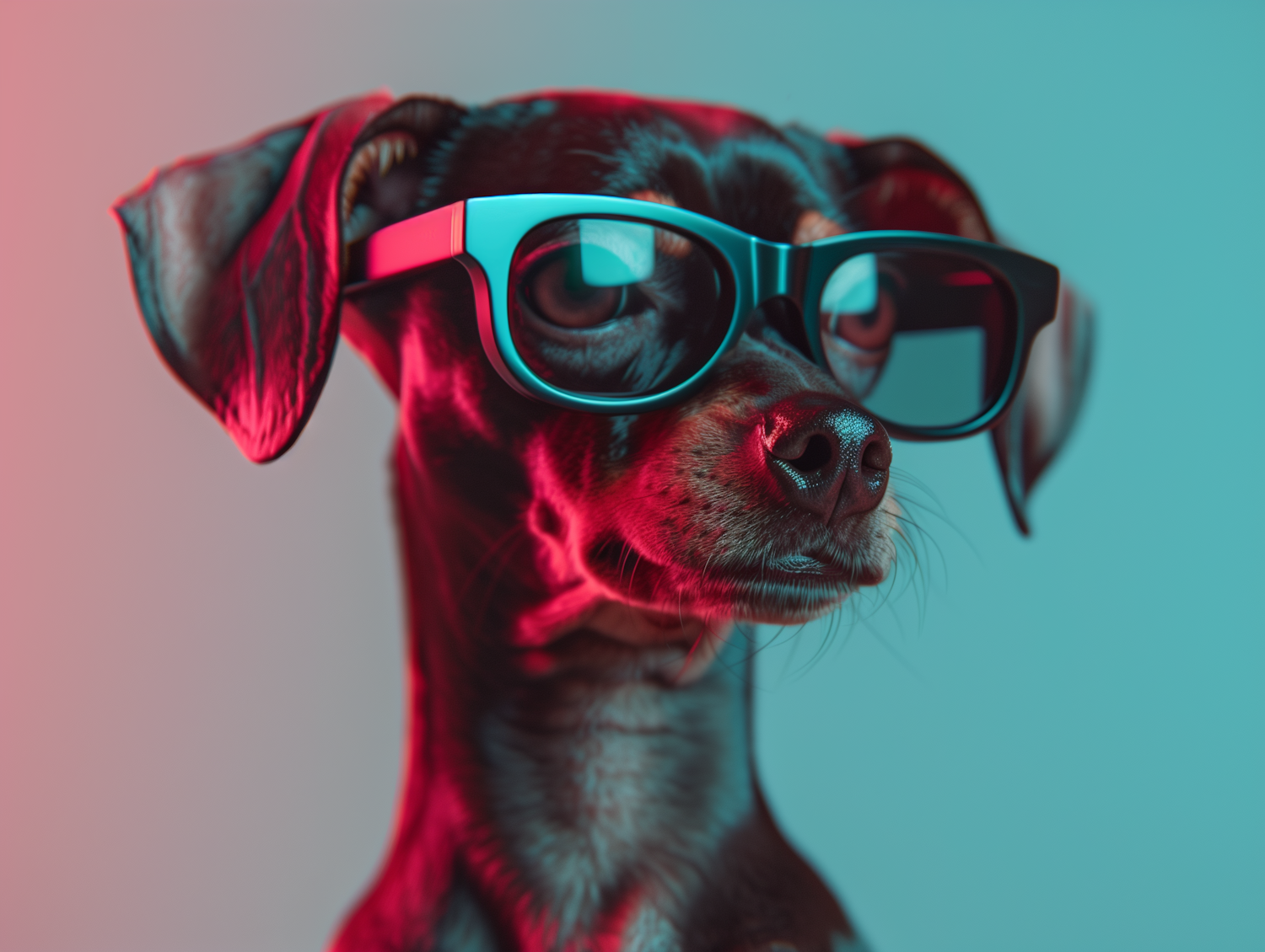 Stylish Black Dog in Turquoise Sunglasses