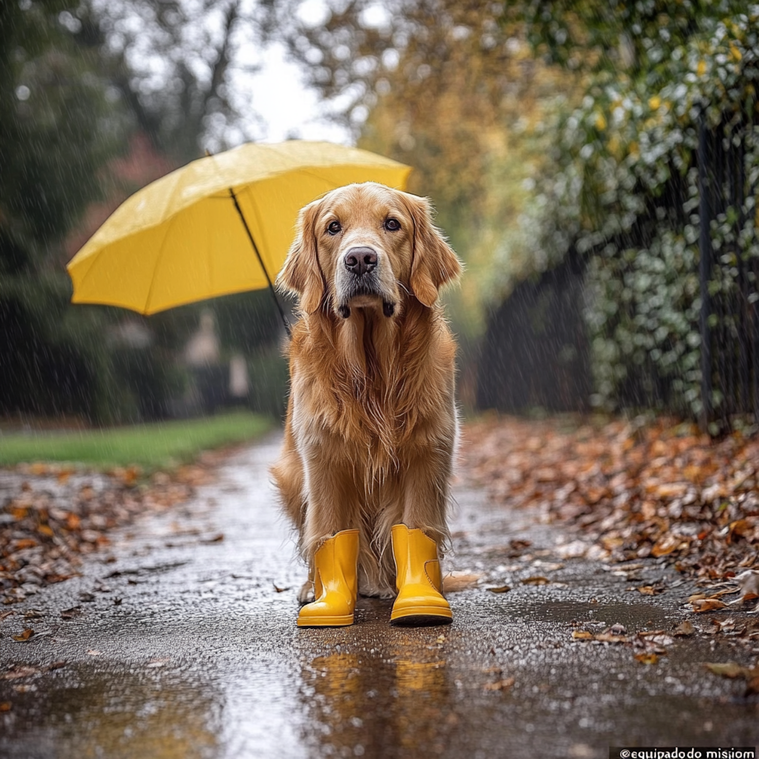 Golden Retriever in Rain Boots