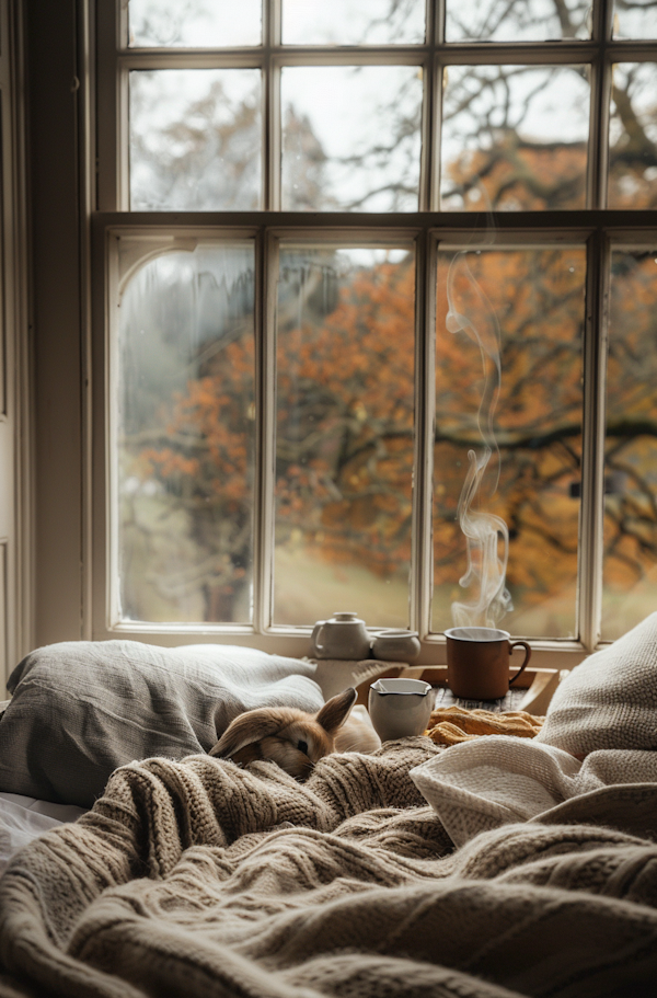 Cozy Autumnal Indoor Scene with Sleeping Dog