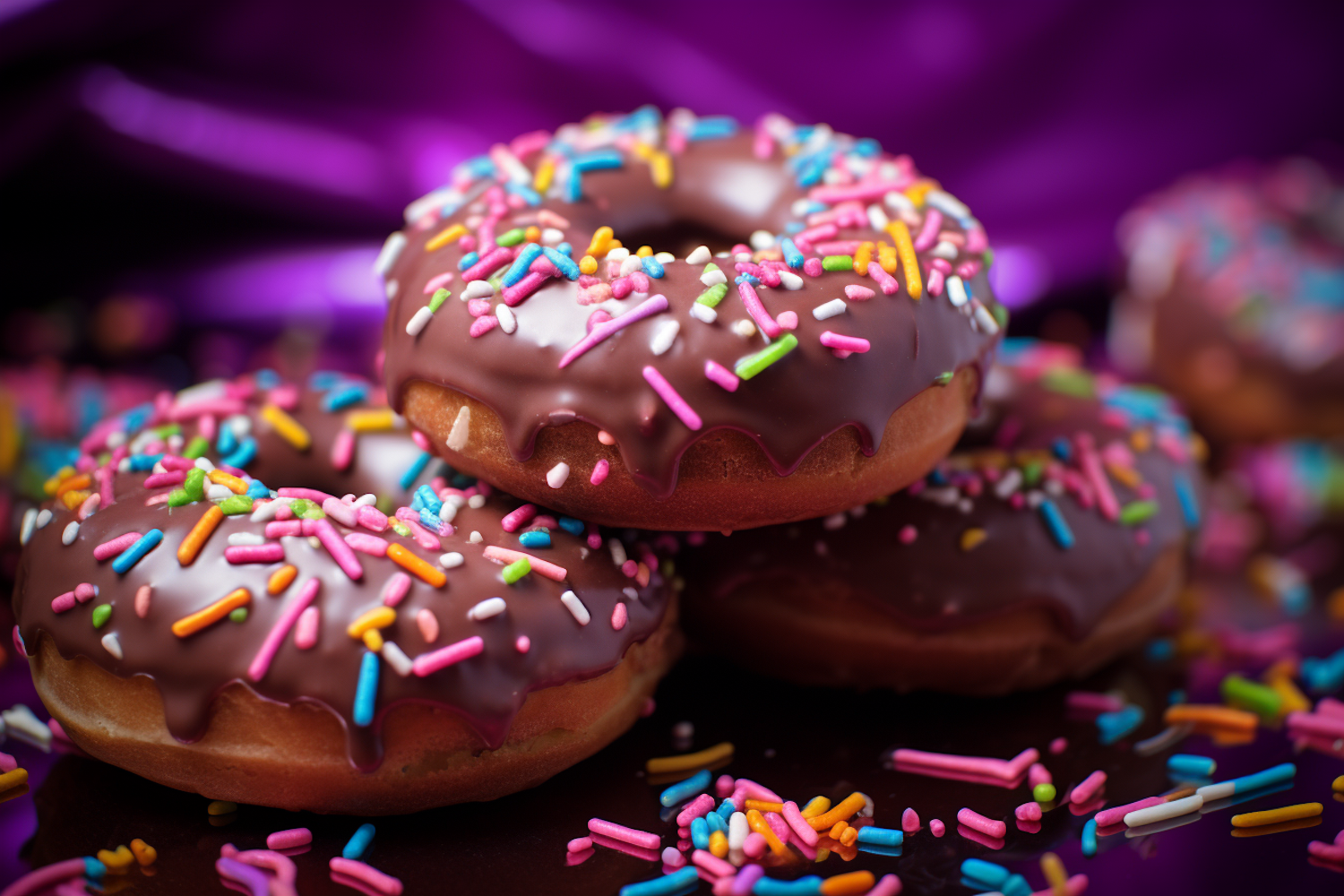 Tempting Chocolate-Glazed Doughnuts with Rainbow Sprinkles