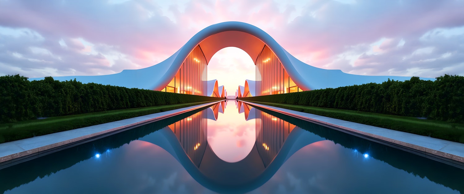 Futuristic Architectural Structure at Sunset