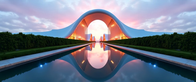 Futuristic Architectural Structure at Sunset