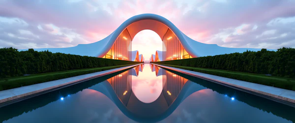 Futuristic Architectural Structure at Sunset