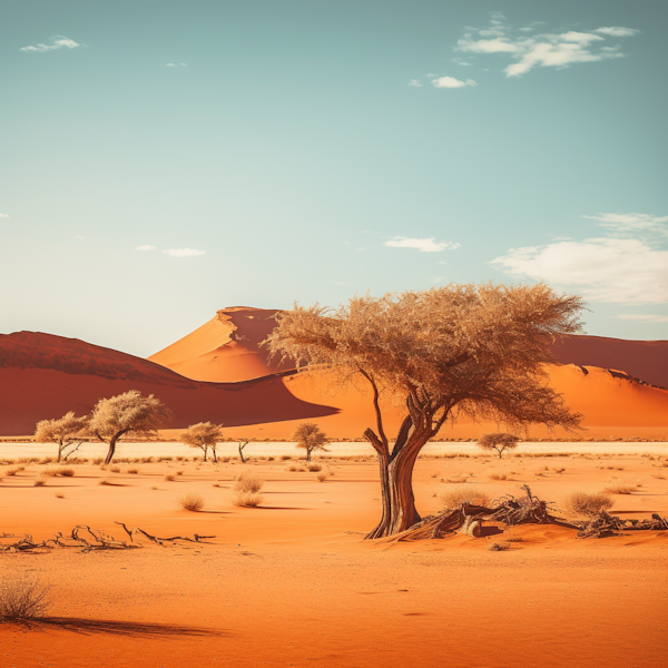 Desert Solitude: Acacias and Dunes at Dusk