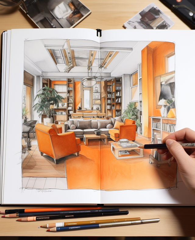 Cozy Interior Sketch in Progress